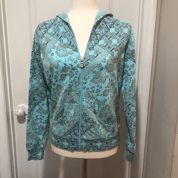 Oleg Cassini Sport Women's Hoodie Size Small Light Blue/Brown Front Zip - Picture 2 of 10